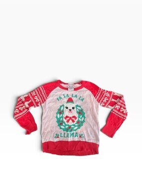 Ugly Christmas Sweater Well Worn Kids Red & White 'Fa La La Llama'